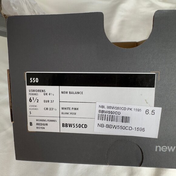 New Balance Women's 550 in White with Pink Sand and Sea Salt Size US 6.5 - Picture 6 of 6